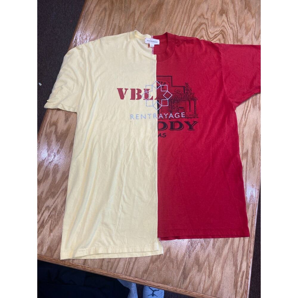 Rentrayage T-Shirt Unisex XL Red Yellow Short Sleeve Printed Split Tee B78